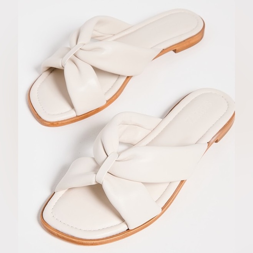 Schutz fairy puffy white leather sandal slide